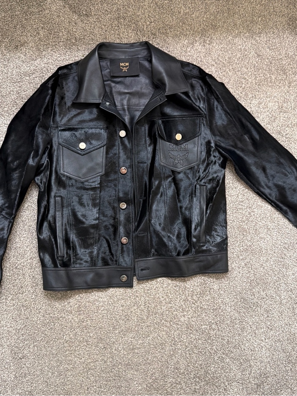 MCM Black Pony Hair and Lamb Leather Bomber Jacket